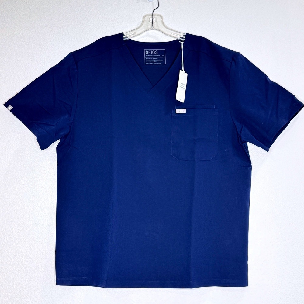 FIGS NWT Mens Leon Scrub Top 2XL Navy Blue 2 Pocket Healthcare Nurse Doctor